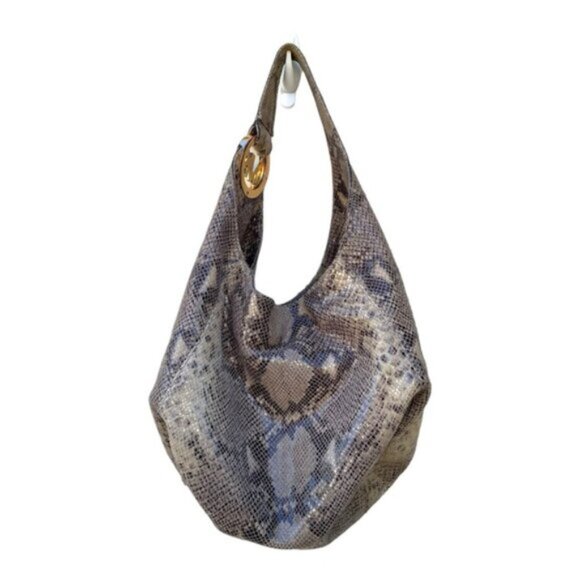Michael Kors Soft Grey Snakeskin Fulton Bag w/Gold Logo Hardware - Picture 7 of 13